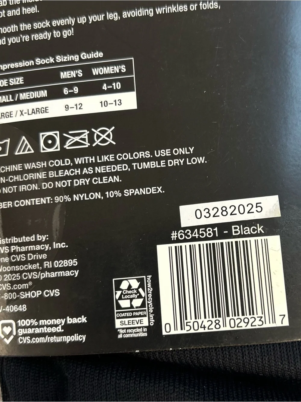 CVS Moderate Support Copper-Treated Compression Socks L/XL Black 1 pr